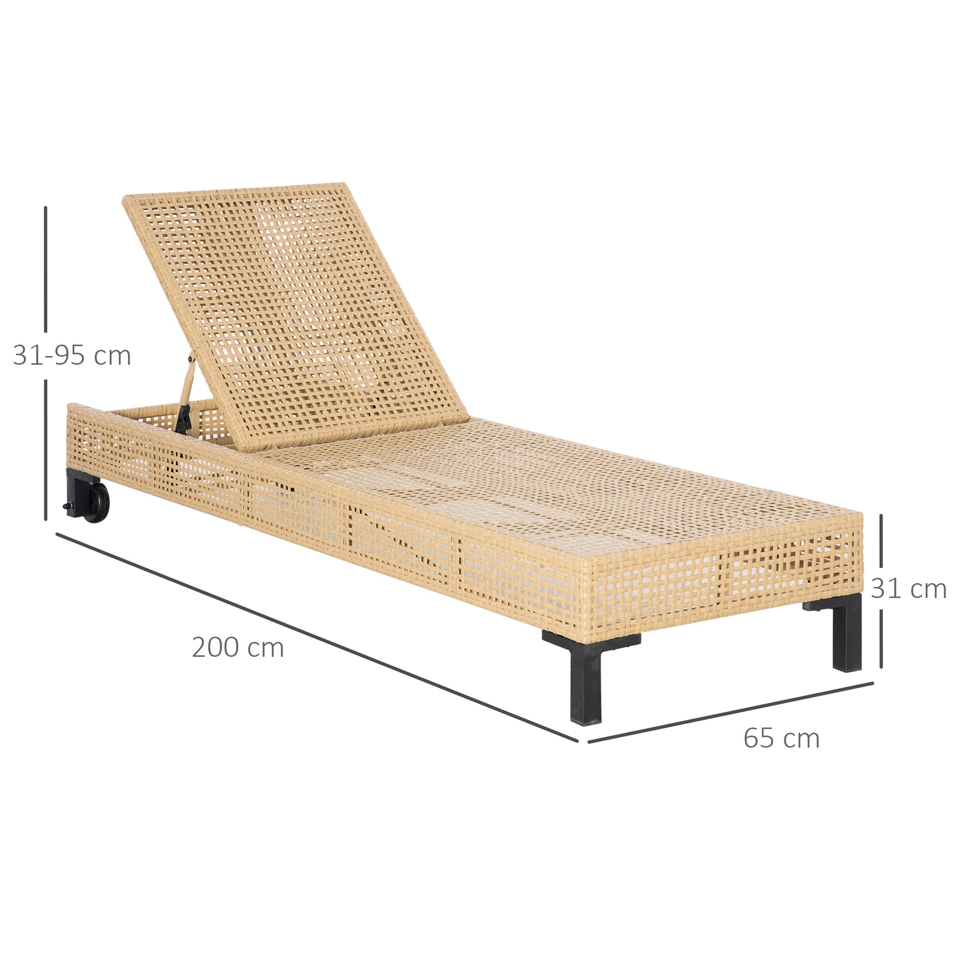 Outsunny Conjunto De 2 Tumbonas De Jardín Exterior De Ratán 200x65x31 Cm Natural_2