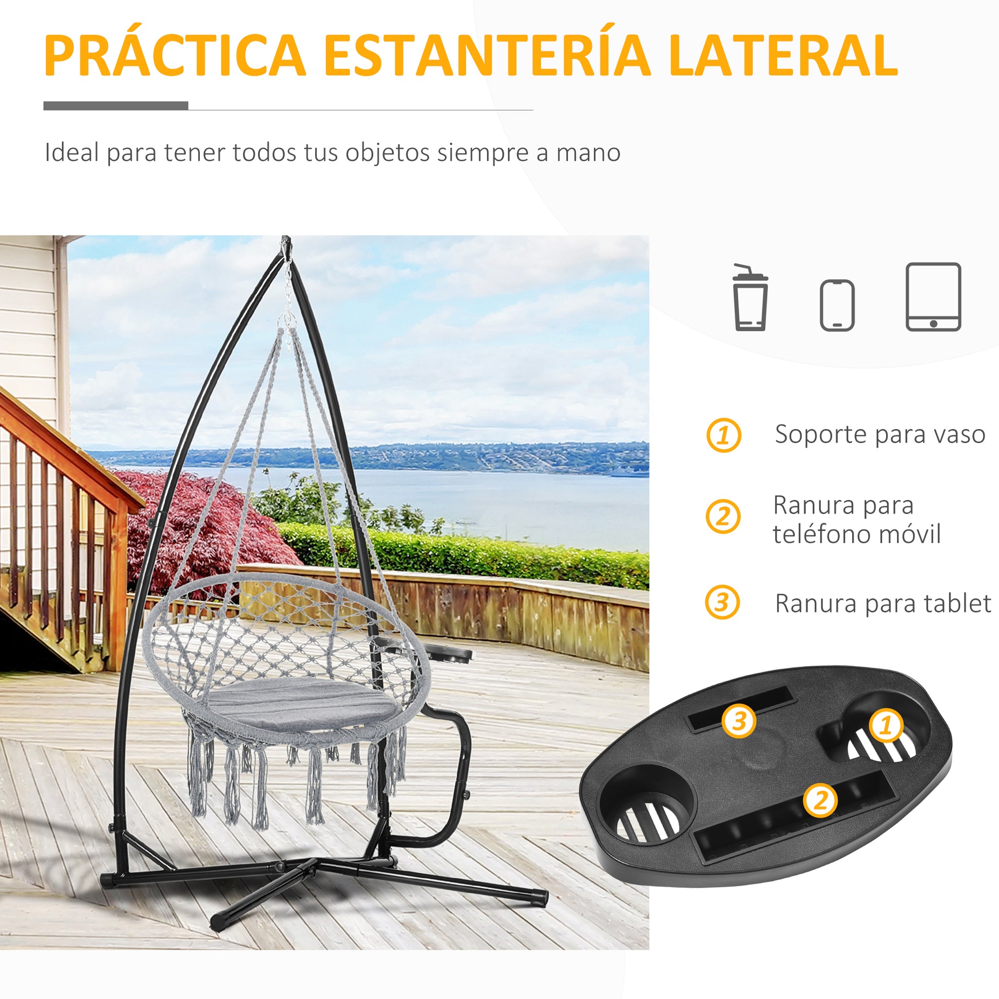Outsunny Soporte Para Silla Colgante 190 Cm Sostén Para Columpio Con Mesita_4