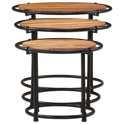 Mesas Apilables 3 Piezas Madera Maciza De Acacia_3