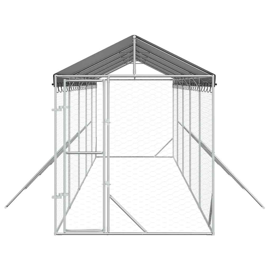 Perrera De Exterior Con Toldo Acero Galvanizado Plata 2x10x2,5m_3