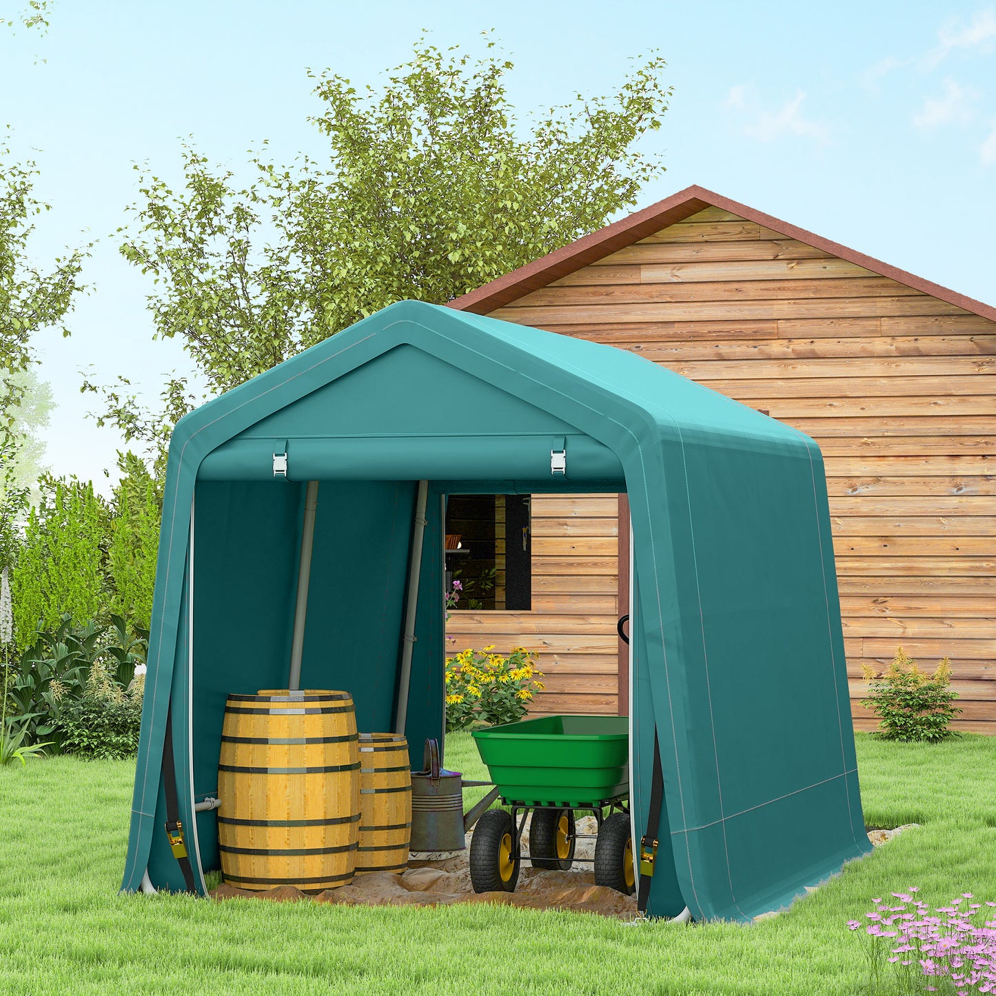 Outsunny Carpa De Jardín Exterior 2,4x2x2 M Con 2 Puertas Con Cremallera Verde_4
