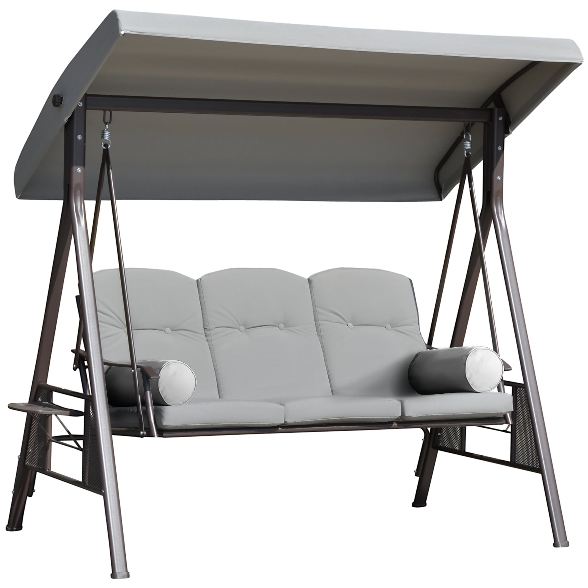 Outsunny Columpio De Jardín 3 Plazas Techo 2 Cojines 116x206x183cm Gris_0