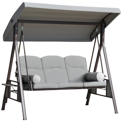 Outsunny Columpio De Jardín 3 Plazas Techo 2 Cojines 116x206x183cm Gris_0