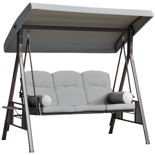 Outsunny Columpio De Jardín 3 Plazas Techo 2 Cojines 116x206x183cm Gris_0