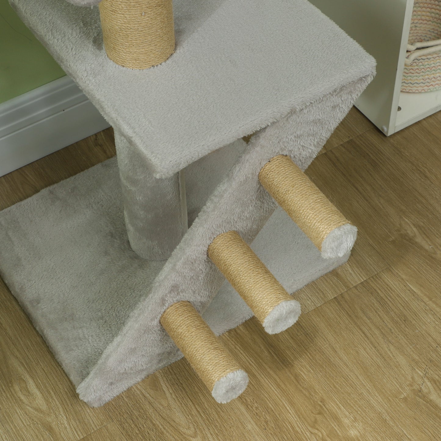 Pawhut Árbol Para Gatos De Suelo A Techo De 225-255 Cm Con Escalera Gris Claro_4