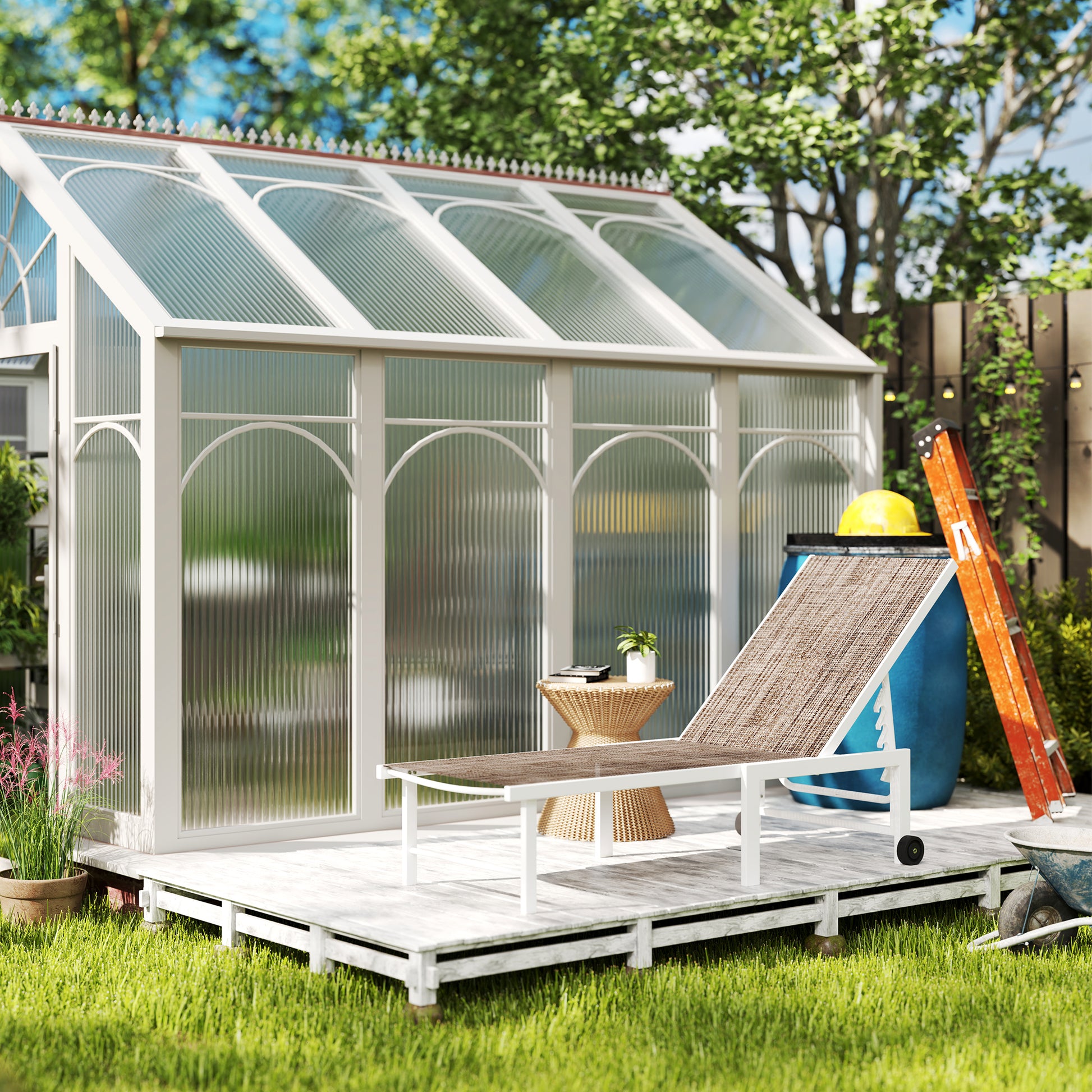 Outsunny Tumbona Jardín Exterior Con Ruedas Respaldo Ajustable 166x60x84 Cm_3