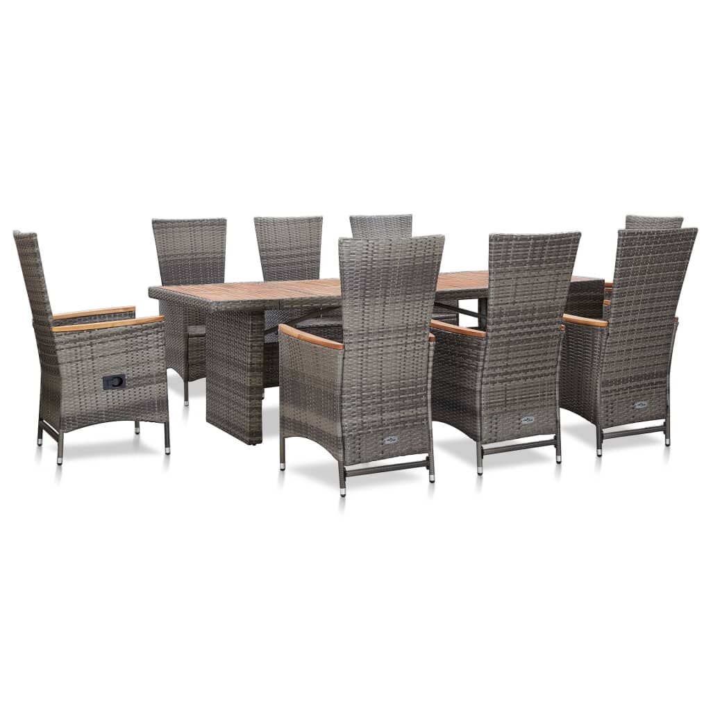 Vidaxl Set De Comedor De Jardín 9 Pzas Y Cojines Ratán Sintético Gris_0