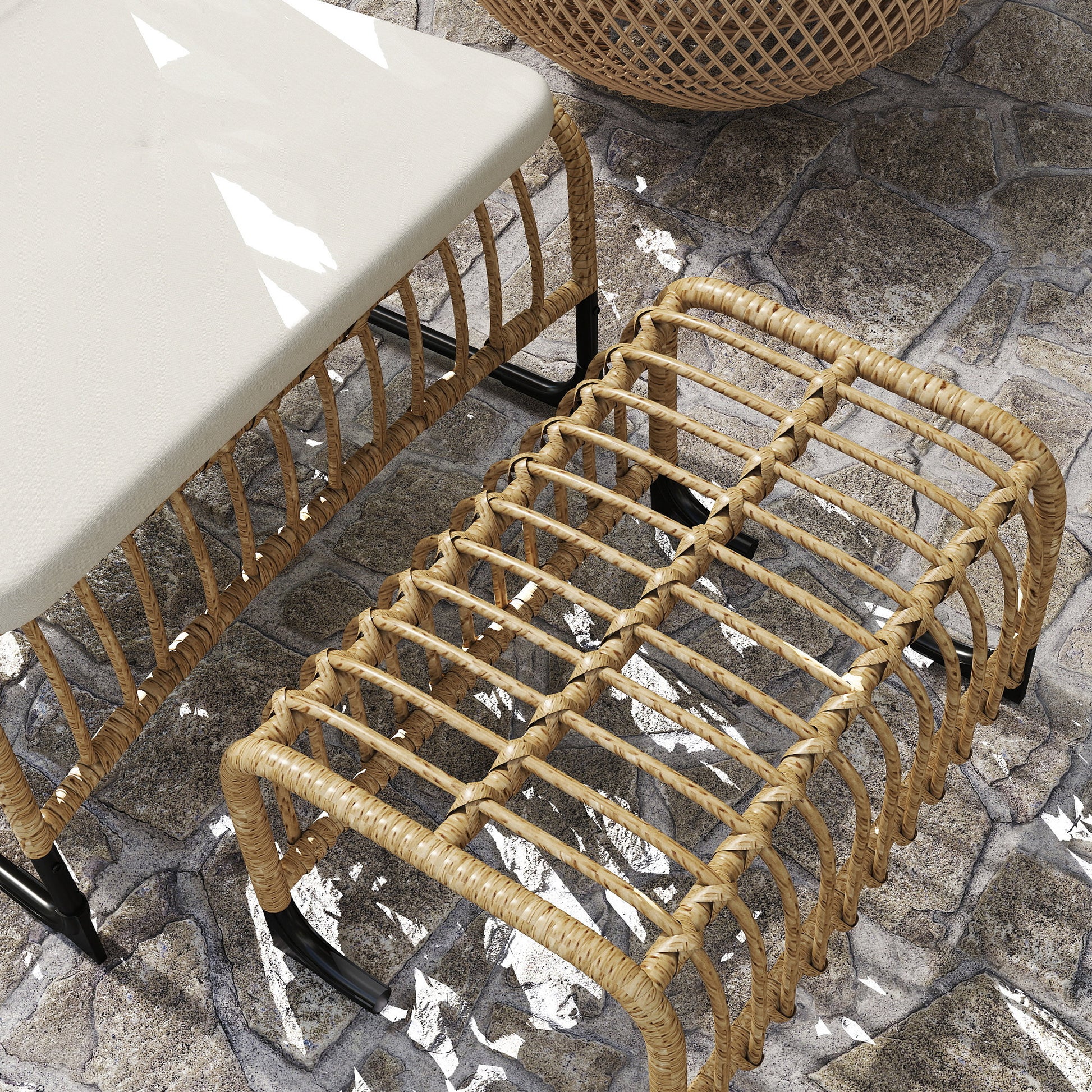 Outsunny Conjunto De Sillón De Jardín Con Reposapiés De Ratán Sintético Beige_4