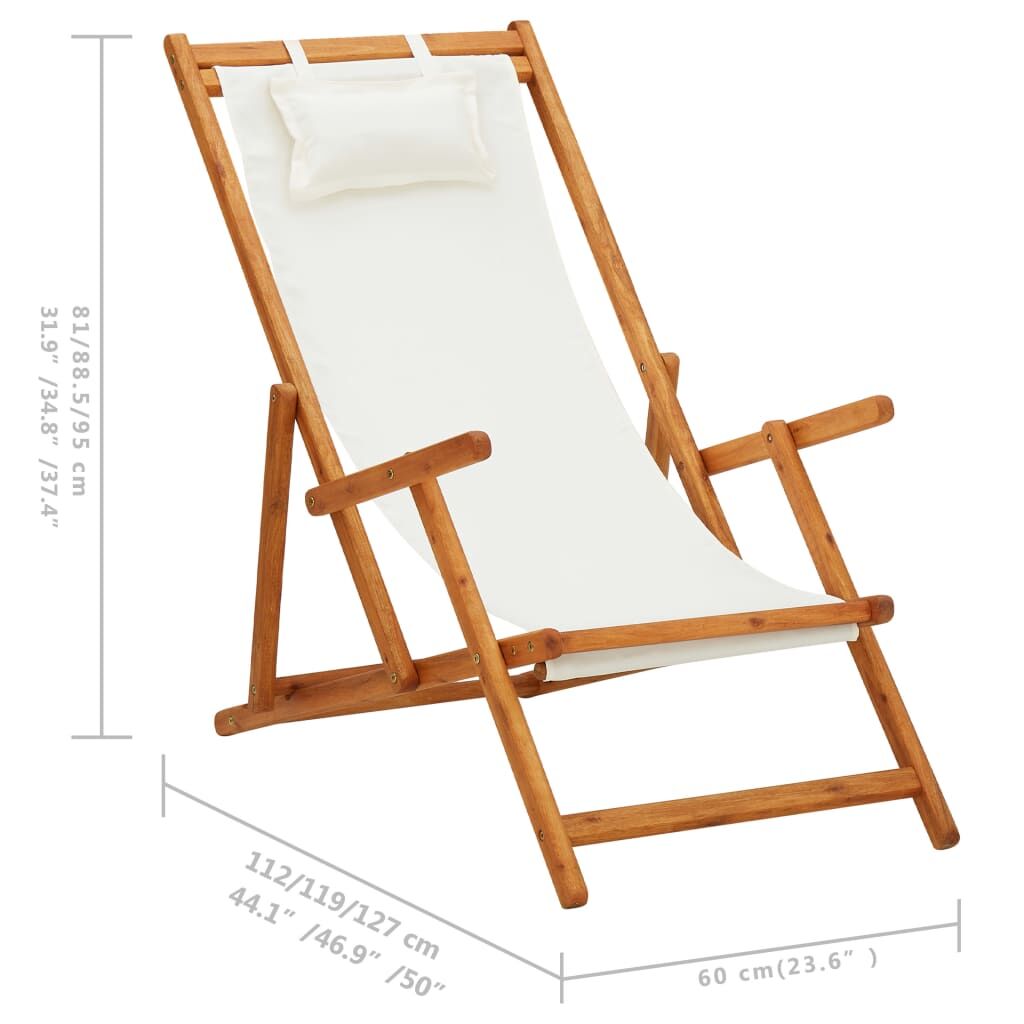 Vidaxl Silla De Playa Plegable Madera Maciza De Eucalipto Y Tela Crema_2