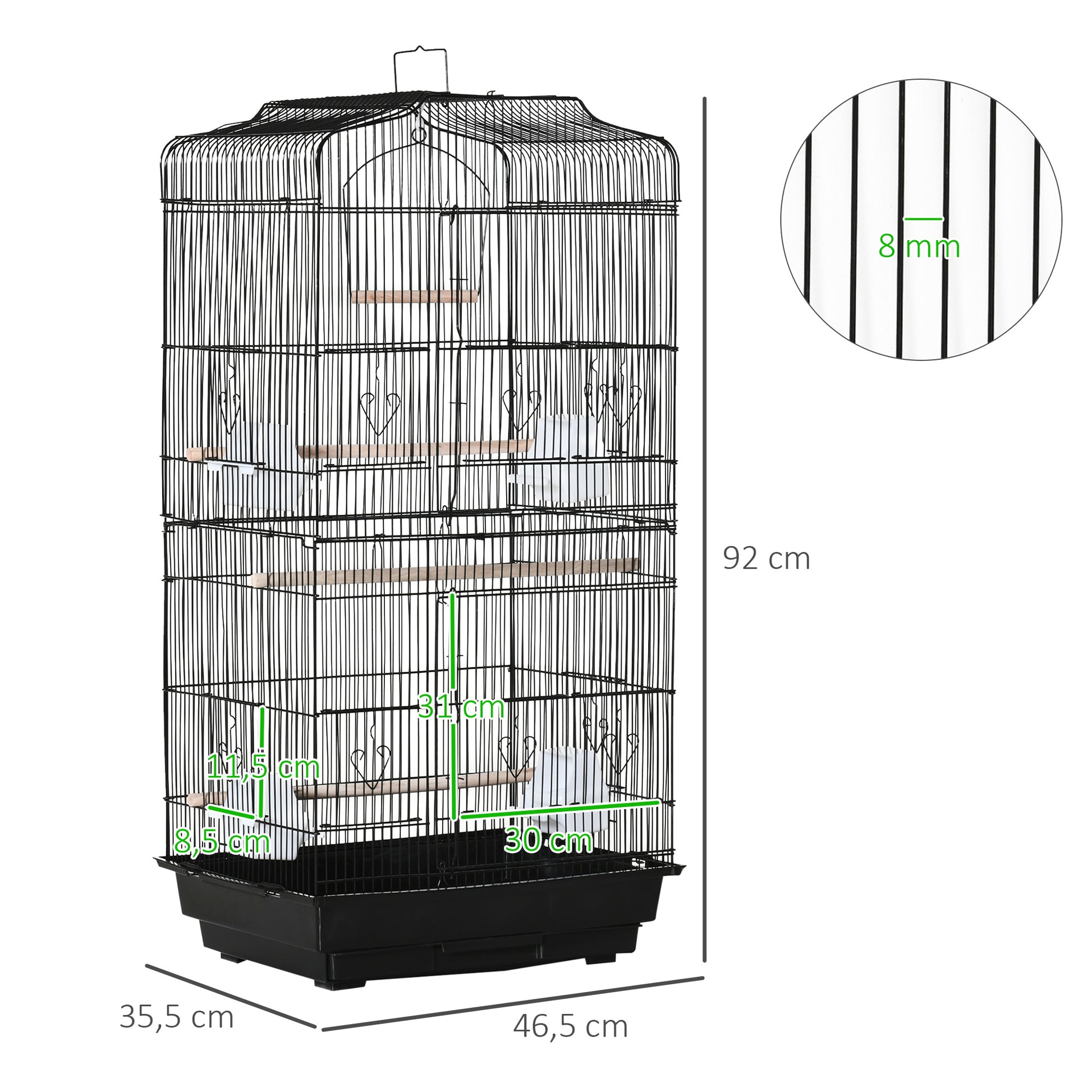 Pawhut Jaula Para Pájaros Con Puertas Comederos Y Bandeja 47,5x36x91 Cm Negro_2