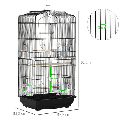 Pawhut Jaula Para Pájaros Con Puertas Comederos Y Bandeja 47,5x36x91 Cm Negro_2