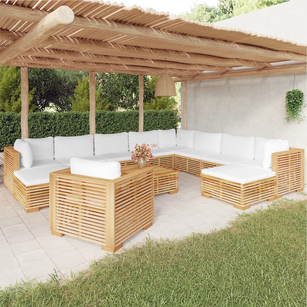 Vidaxl Juego Muebles De Jardín 12 Piezas Y Cojines Madera Maciza Teca_1
