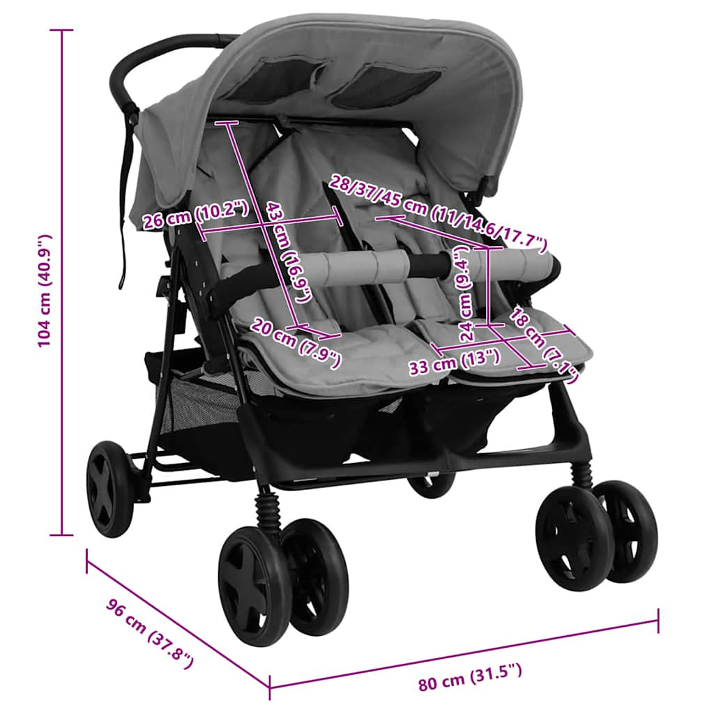 Vidaxl Carrito Para Gemelos De Acero Gris Claro_2