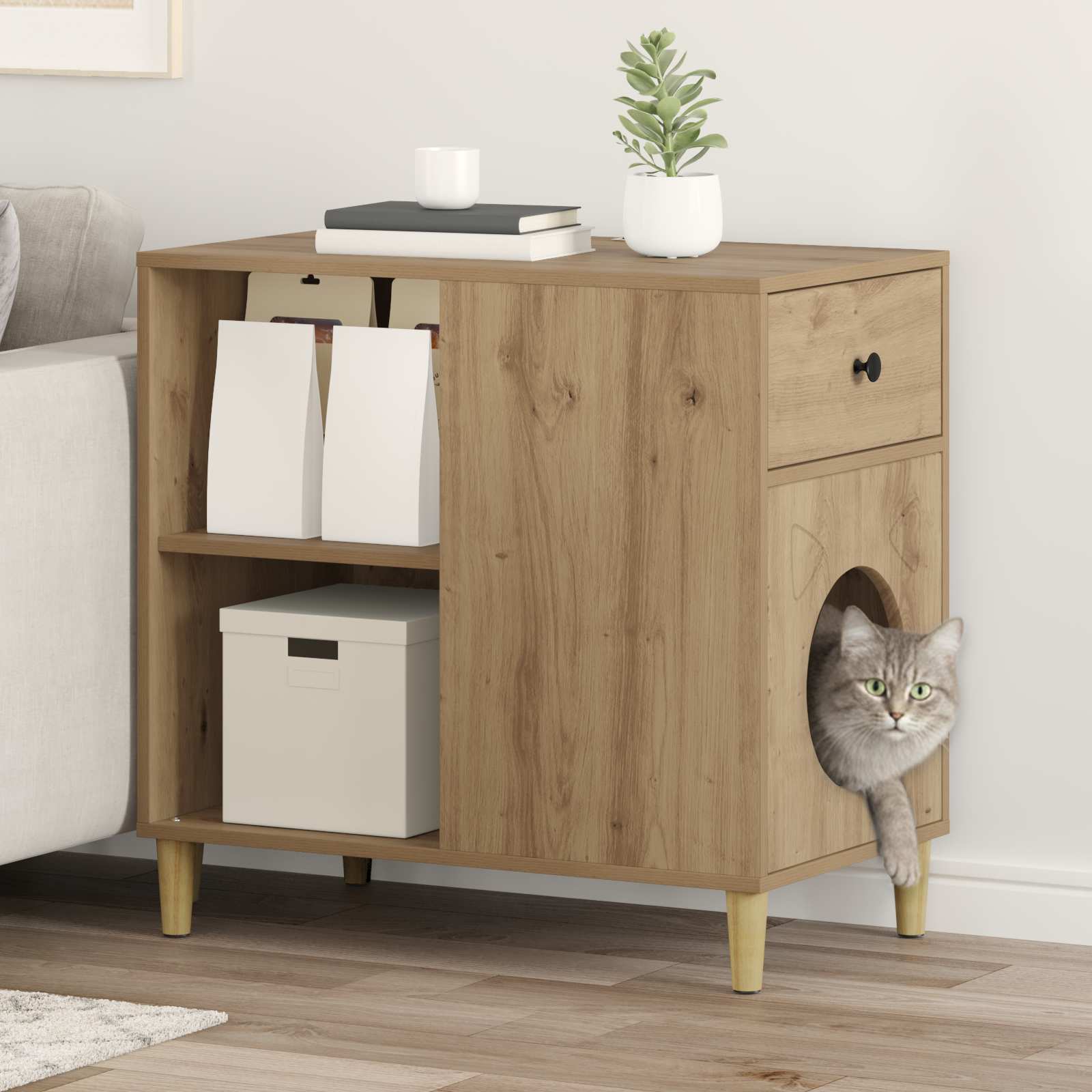 Casa Para Gatos Roble Artesanal 72 X 42.5 X 70 Cm_1