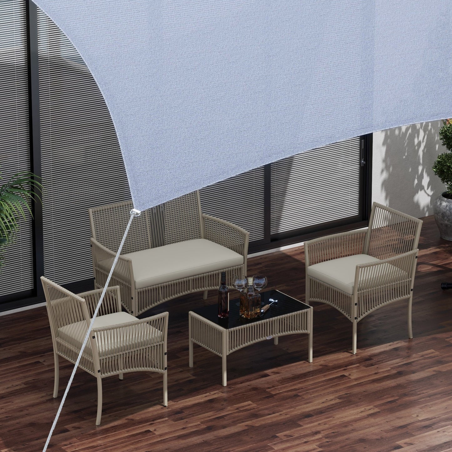 Outsunny Conjunto De Muebles De Jardín De Ratán Juego De 4 Piezas Caqui_4