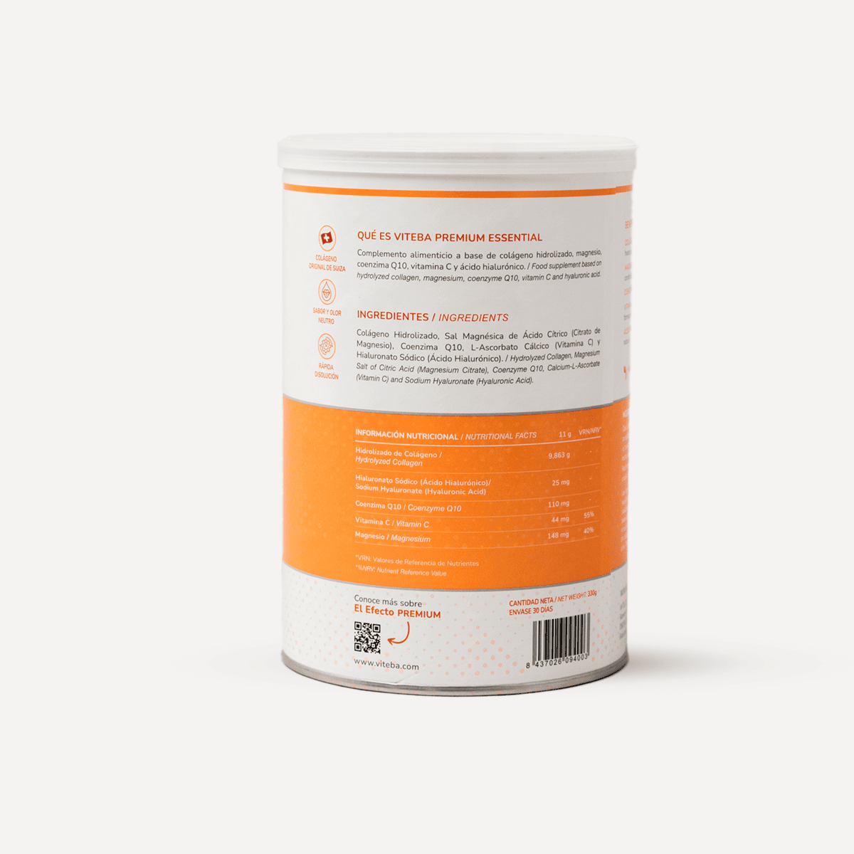 Viteba Colágeno Hidrolizado Essential en polvo 330 g + Ácido Hialurónico + Coenzima Q10 + Magnesio │ SIN sabor NI olor_1
