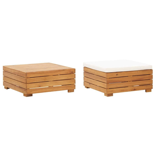 Vidaxl Set De Mesa Y Reposapiés De Jardín Cojín Madera Maciza Acacia_0