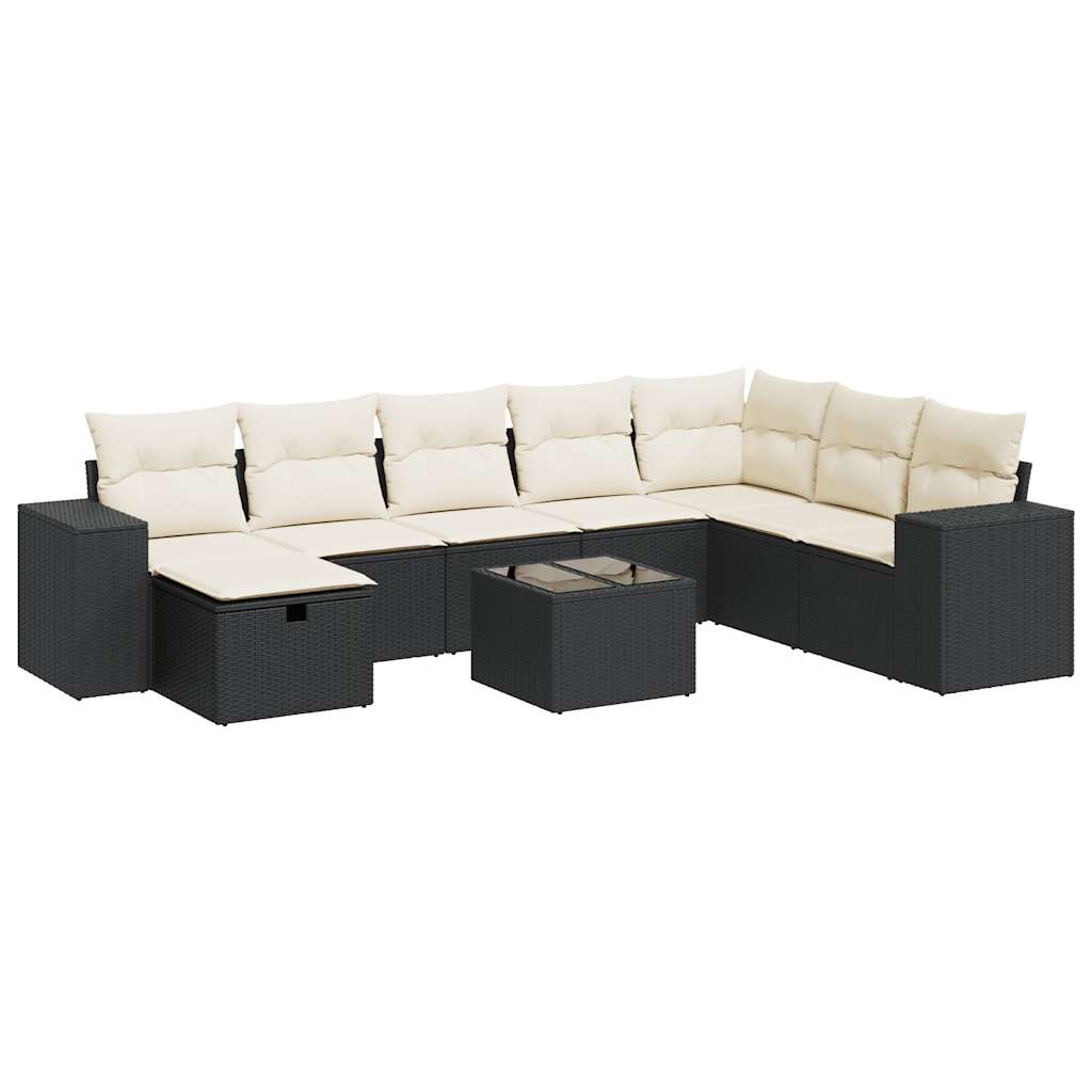 Set De Sofás De Jardín Con Cojines 9 Pzas Ratán Sintético Negro / Vetonek_5