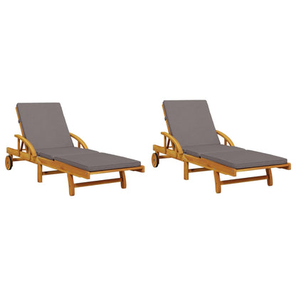 Tumbonas Con Cojines 2 Uds Madera Maciza De Acacia 200x68x83 Cm / Vetonek_0