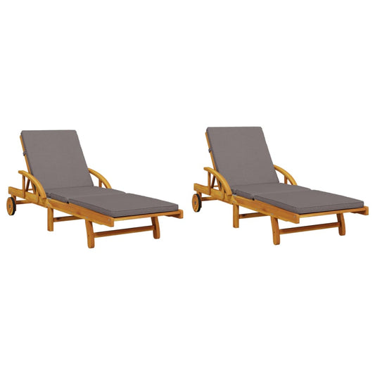 Tumbonas Con Cojines 2 Uds Madera Maciza De Acacia 200x68x83 Cm / Vetonek_0
