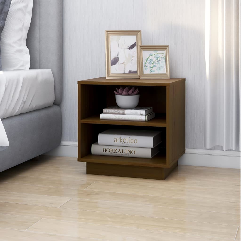 Mesita De Noche De Madera Maciza De Pino Marrón Miel 40x34x40cm_1