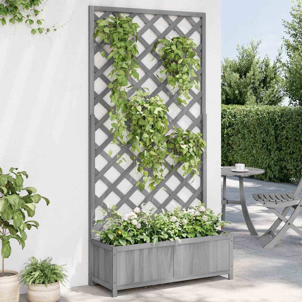 Jardinera Con Enrejado Gris 90x35x180 Cm Madera Maciza De Abeto_2