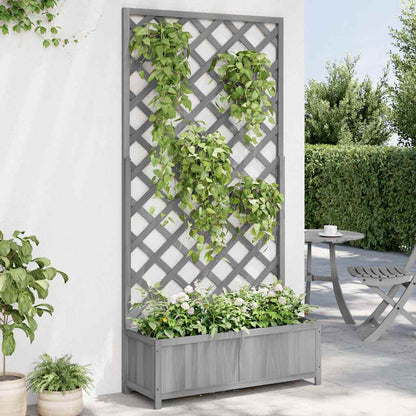 Jardinera Con Enrejado Gris 90x35x180 Cm Madera Maciza De Abeto_2