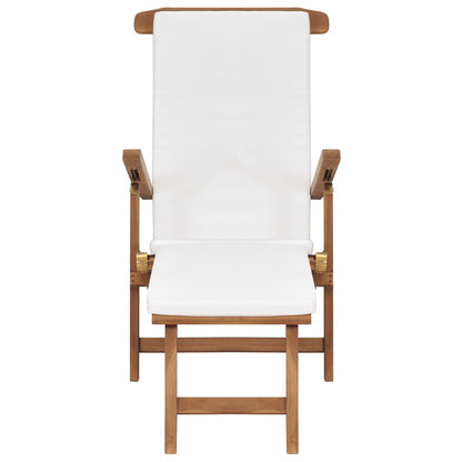 Vidaxl Tumbona Con Cojín Blanco Crema Madera Maciza De Teca_5