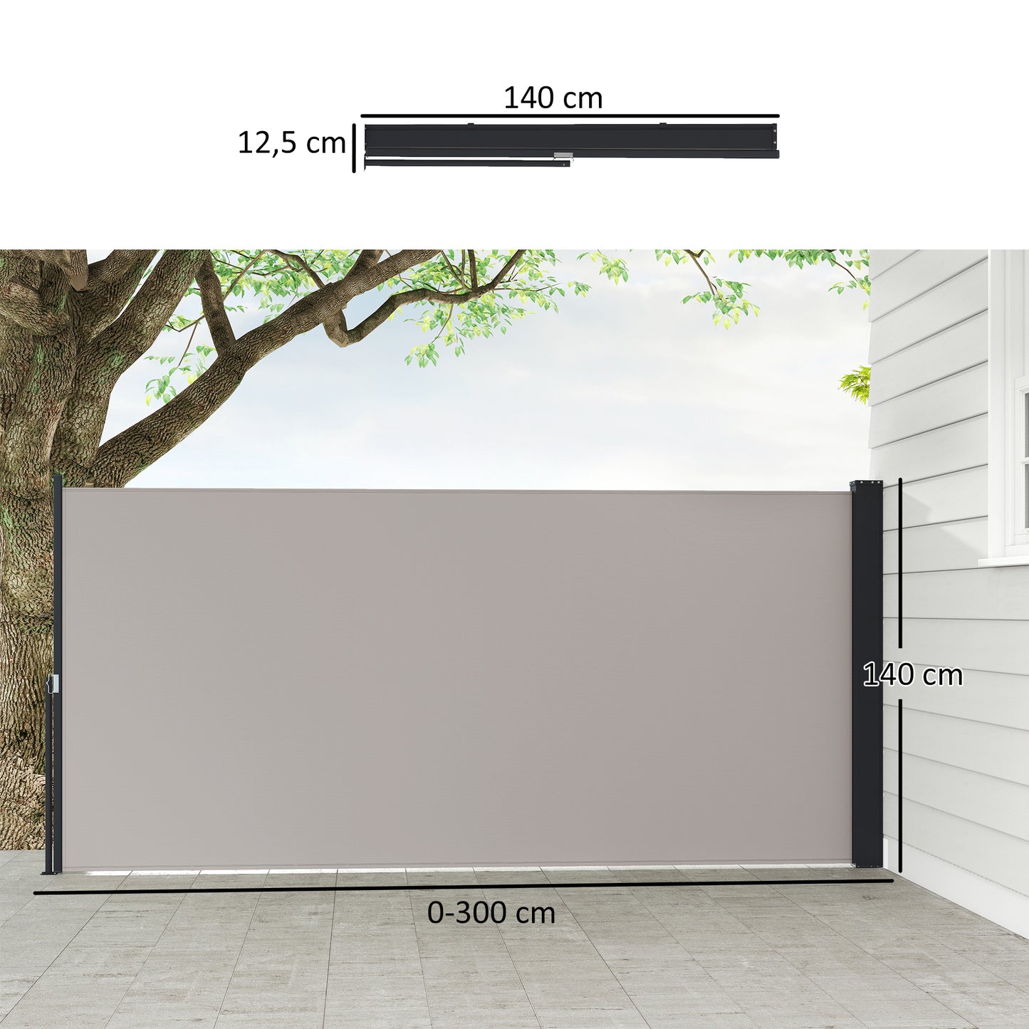 Outsunny Toldo Lateral Retráctil Pantalla Enrollable 300x140 Cm Gris Claro_2