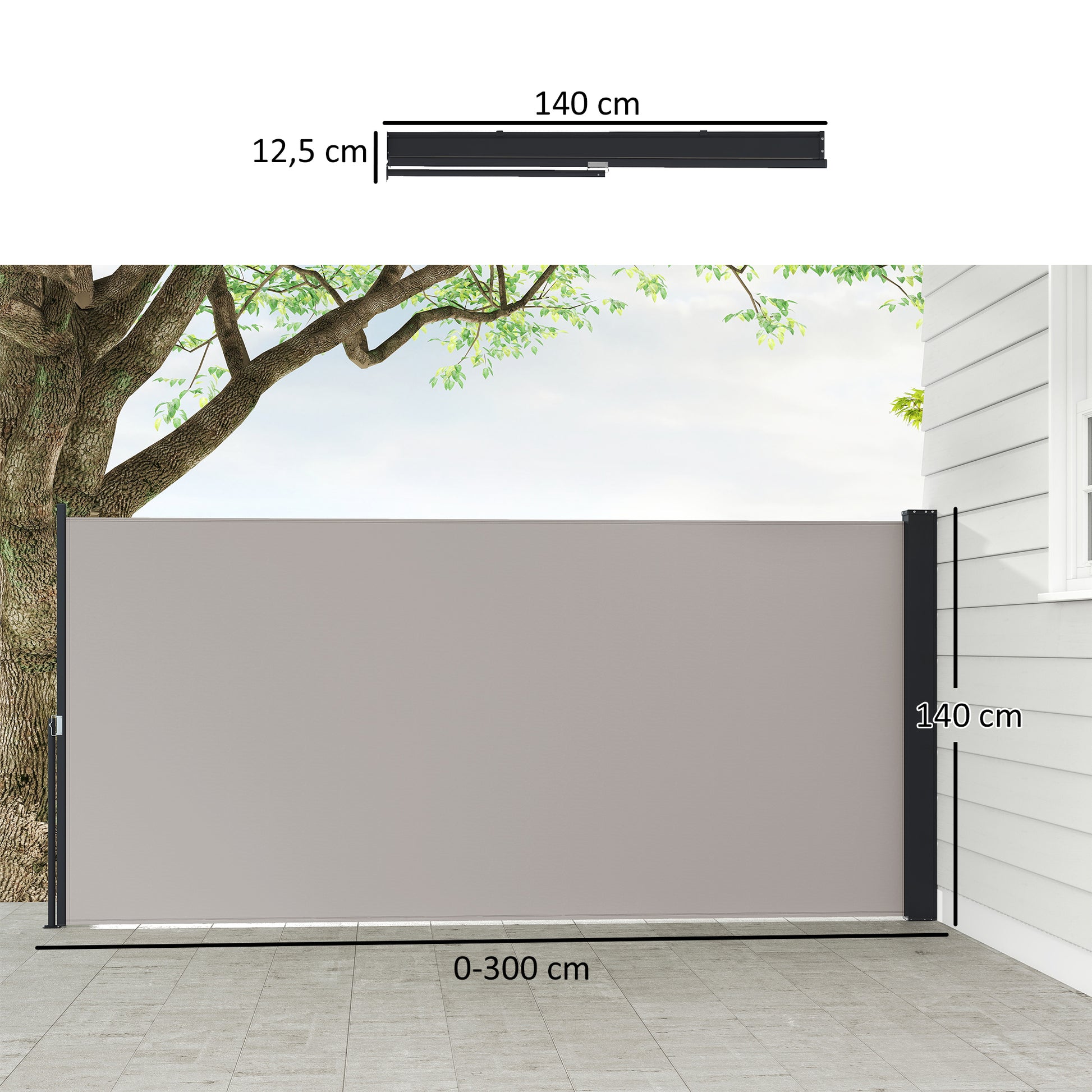 Outsunny Toldo Lateral Retráctil Pantalla Enrollable 300x140 Cm Gris Claro_2