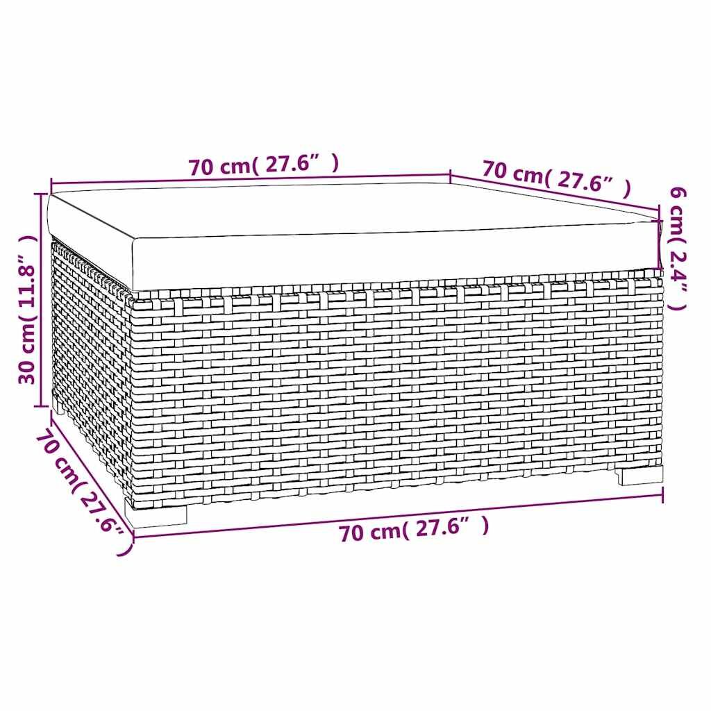 Vidaxl Reposapiés De Jardín Con Cojín Ratán Sintético Gris 70x70x30 Cm_4