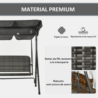 Outsunny Balancín De Jardín Exterior De 3 Plazas Con Asiento De Ratán Pe Gris_3
