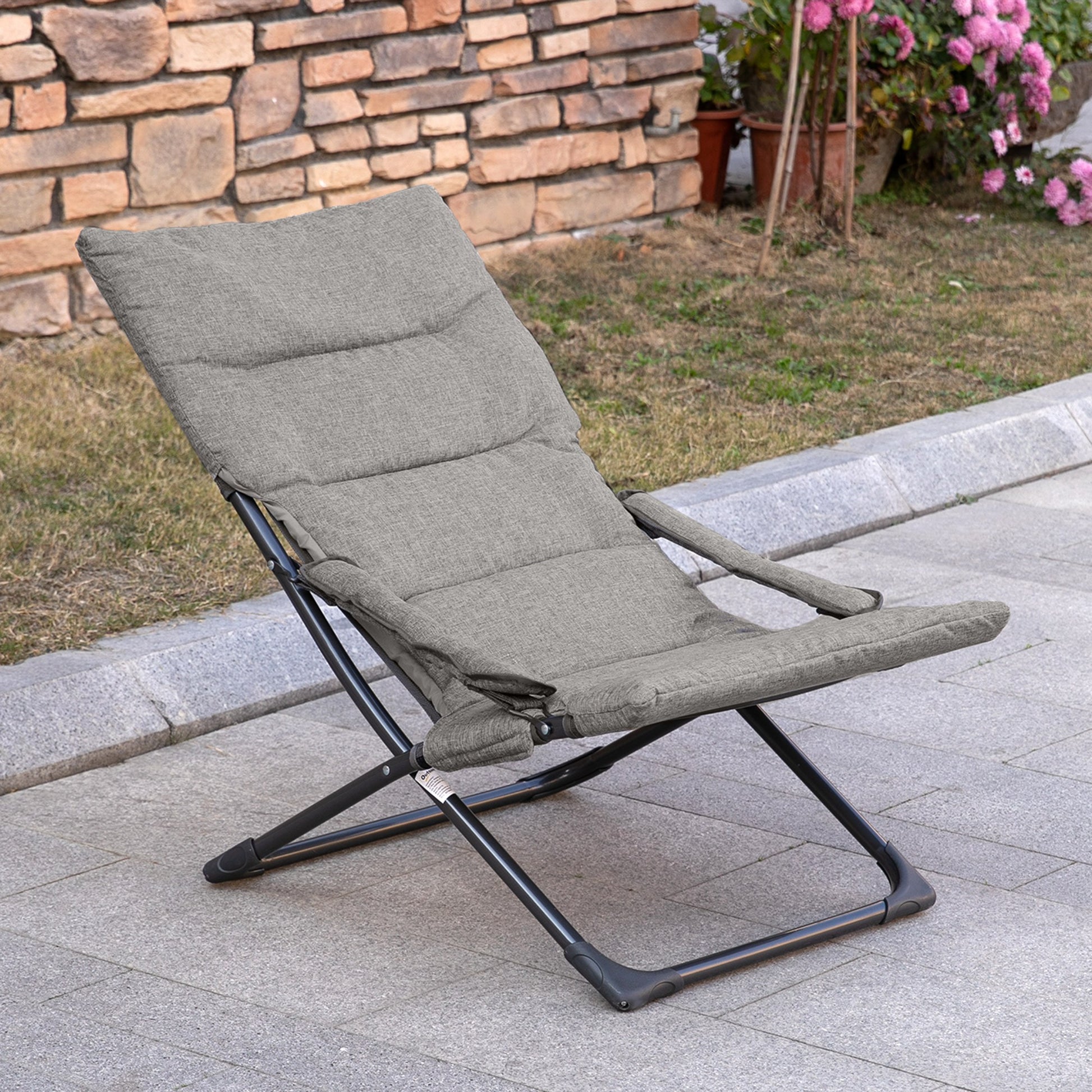 Outsunny 2 En 1 Silla Camping Plegable Cojín Acolchado Reposabrazos 66x94x79 Cm_1
