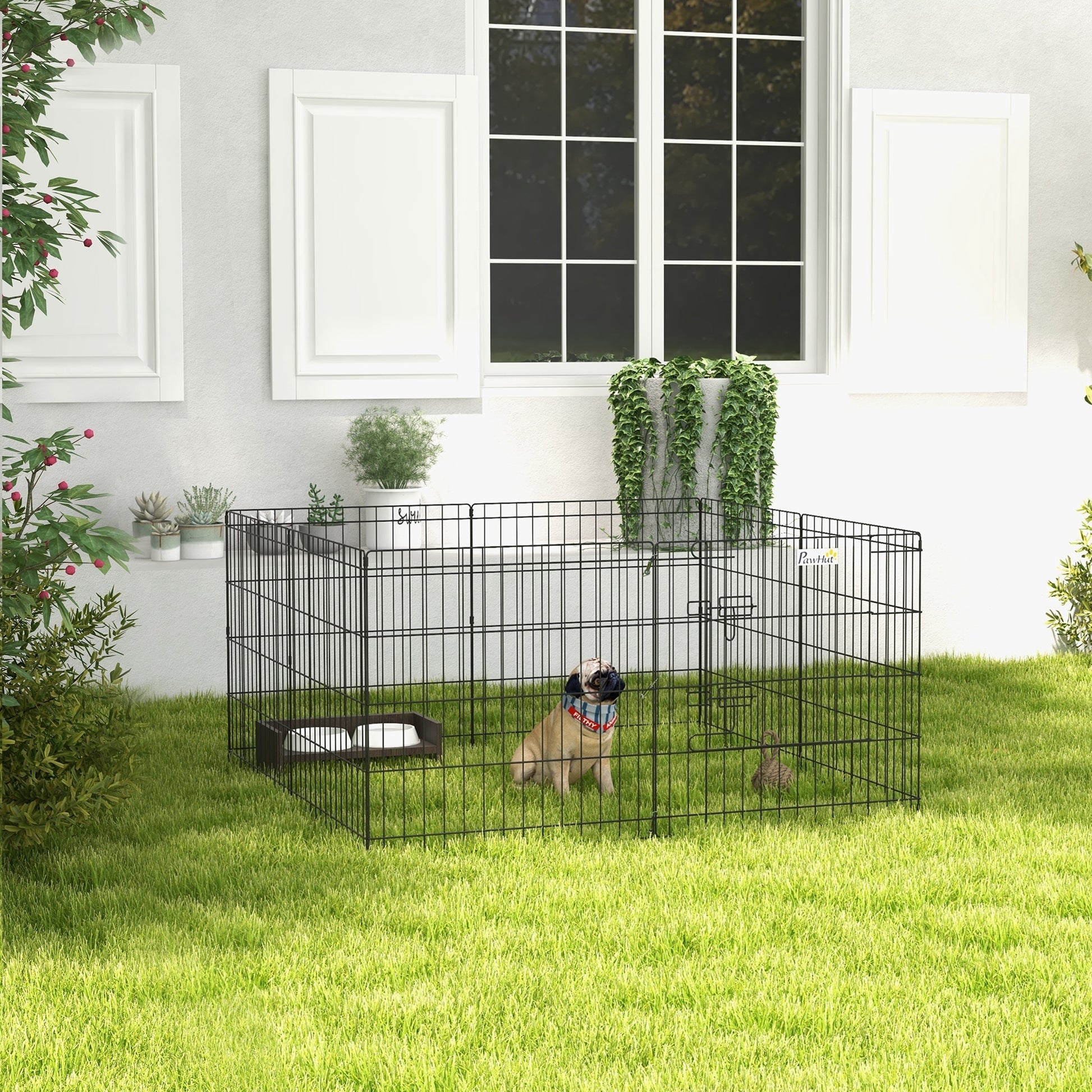 Pawhut Parque De Juegos Perros 8 Paneles 61x61 Cm Plegable De Metal Con Puerta_1