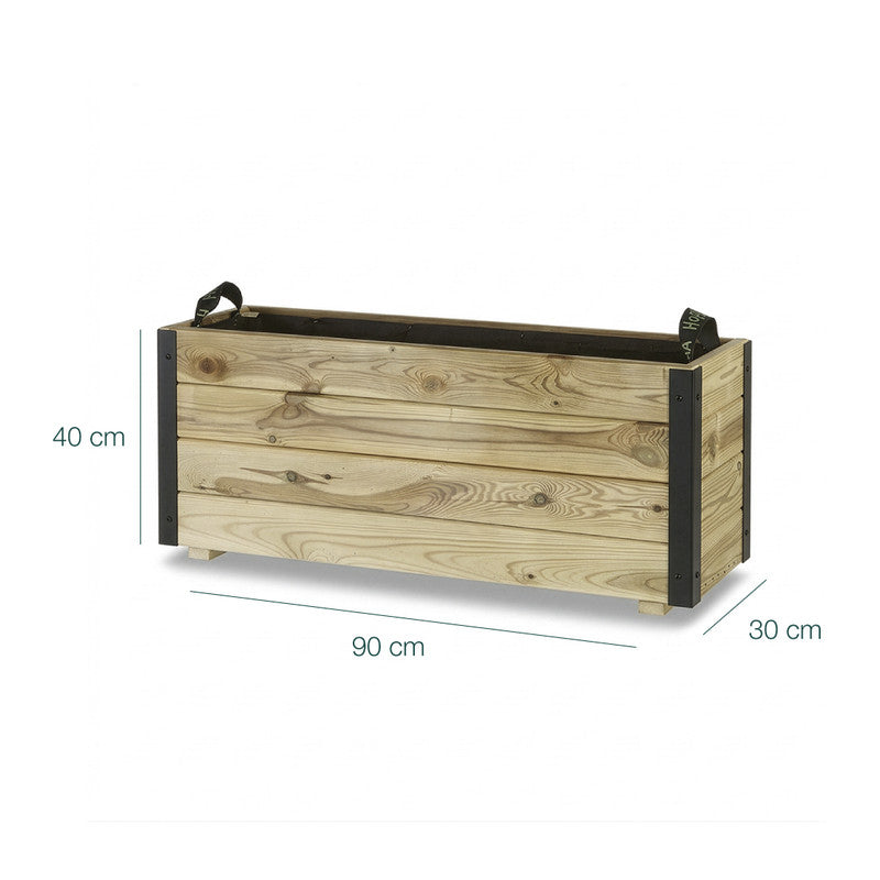 Jardinera De Madera Con Refuerzo De Aluminio 90x30x40 Cm Ghio Al Hortalia_5