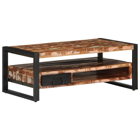 Mesa De Centro Multicolor 90x50x36 Cm Madera Maciza Reciclada_0