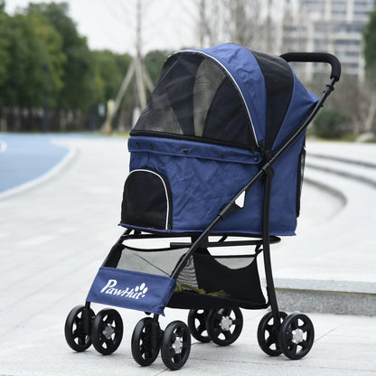 Pawhut Carrito Para Perros Plegable Con Cesta Capota Ajustable Y Ruedas Azul_1