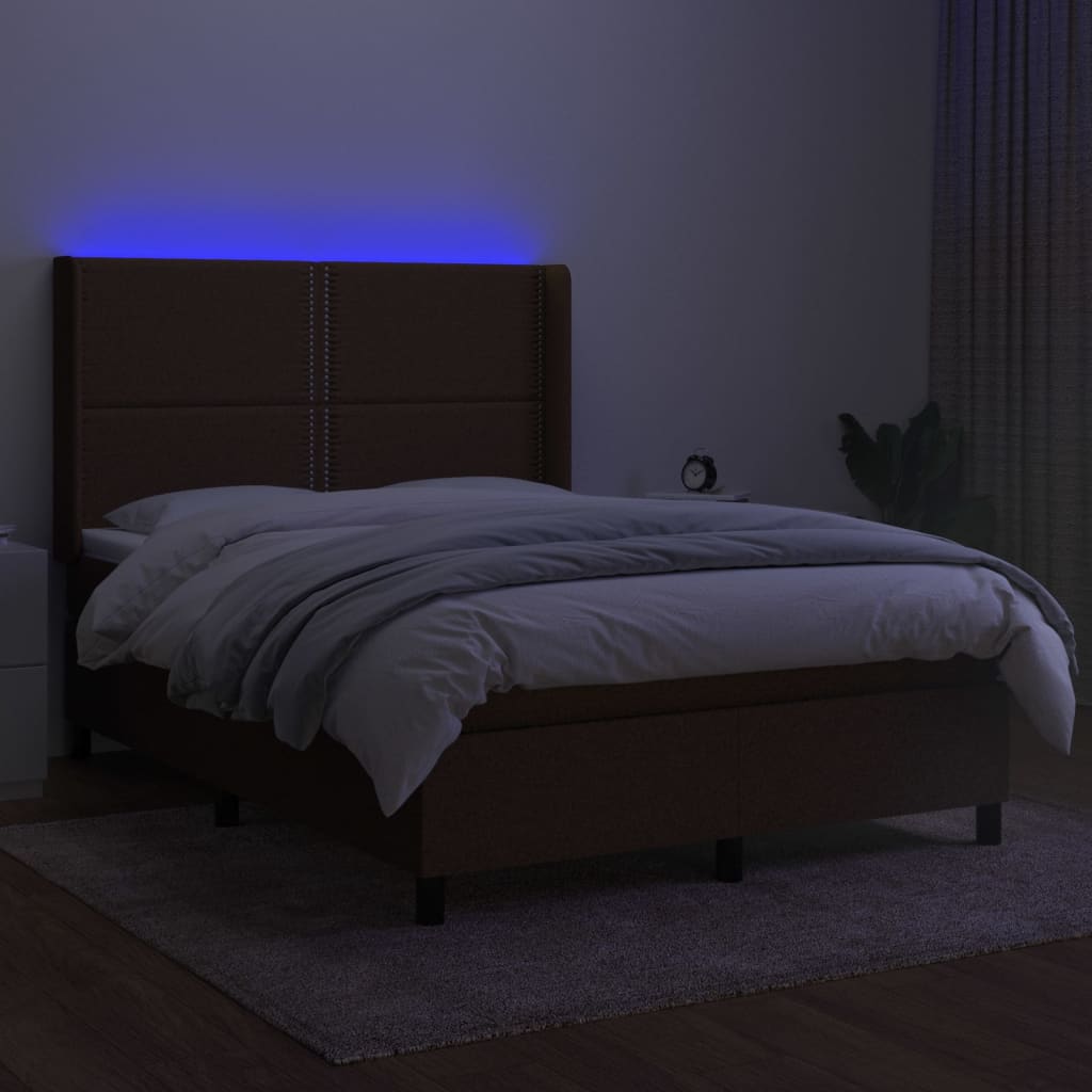 Cama Box Spring Colchón Luces Led Tela Marrón Oscuro 140x190 Cm / Vetonek_1