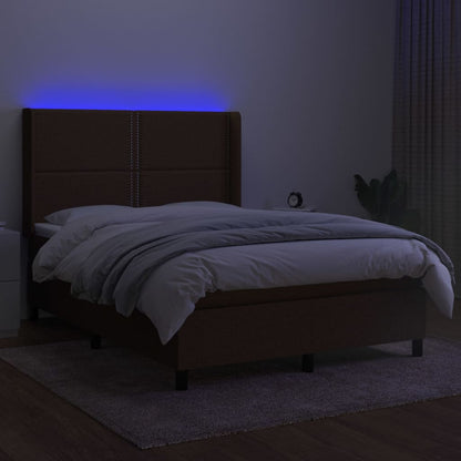 Cama Box Spring Colchón Luces Led Tela Marrón Oscuro 140x190 Cm / Vetonek_1