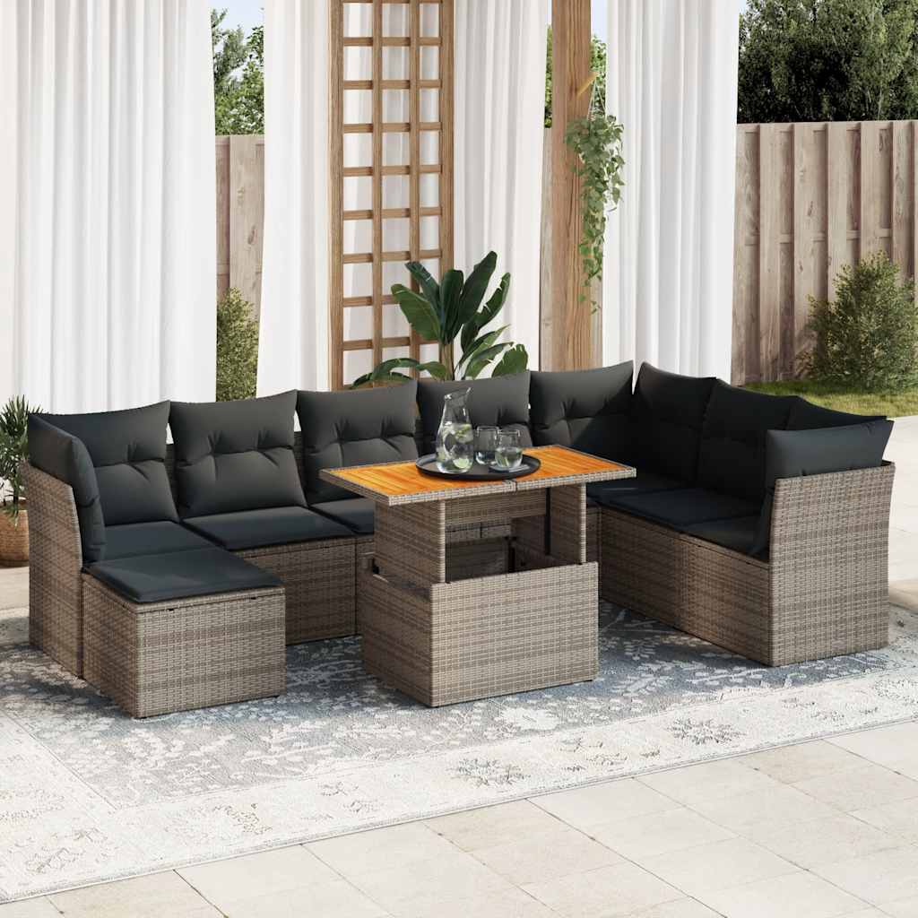 Set De Sofás De Jardín Con Cojines 9 Pzas Ratán Sintético Gris / Vetonek_5