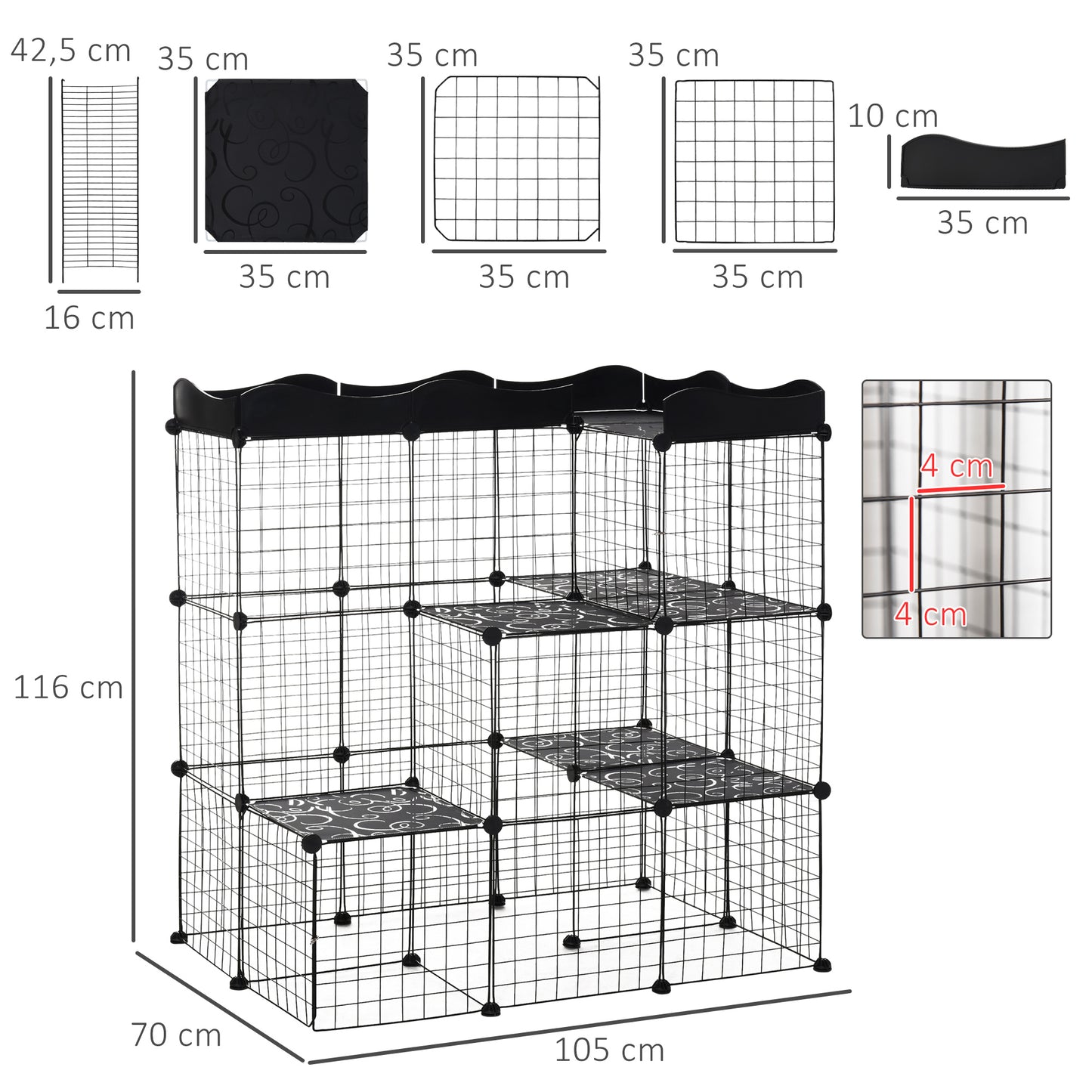 Pawhut Jaula Para Animales Pequeños Forma Personalizable 105x70x116 Cm Negro_2