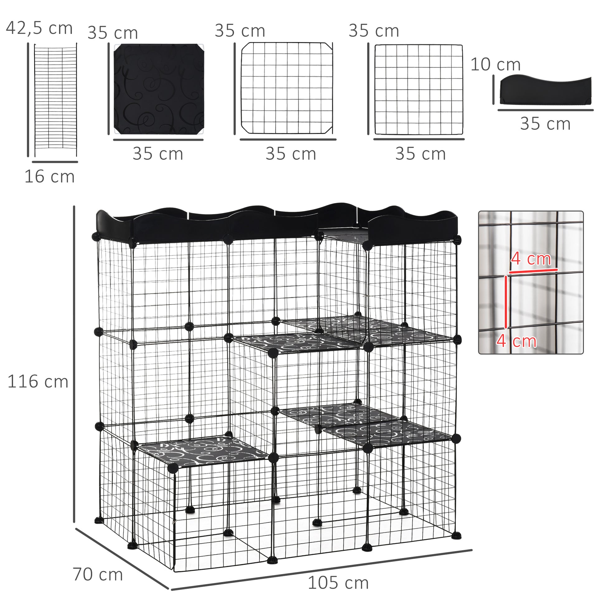 Pawhut Jaula Para Animales Pequeños Forma Personalizable 105x70x116 Cm Negro_2