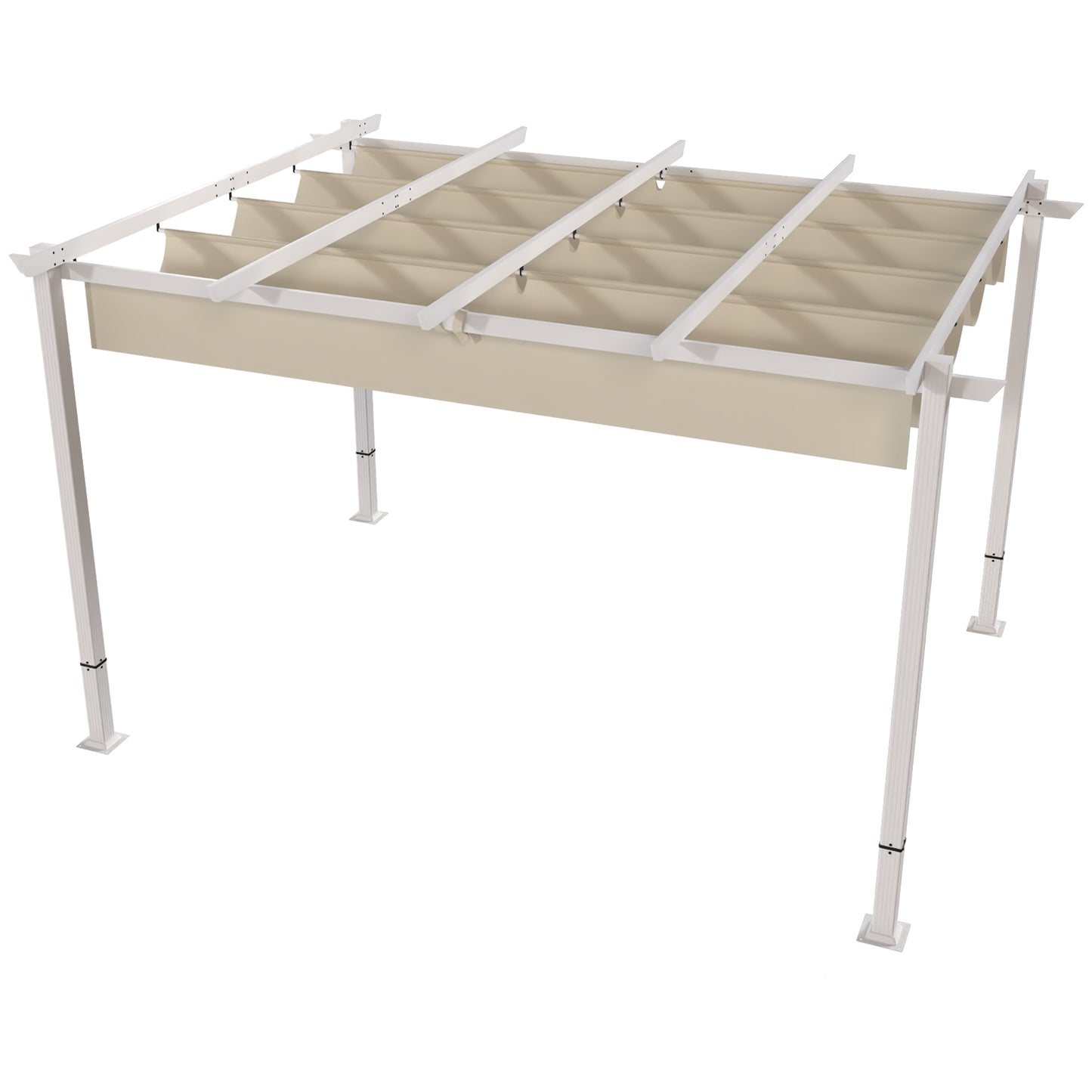 Outsunny Pérgola De Jardín 4x3 M Con Techo Retráctil Upf30+ Drenaje Beige_3
