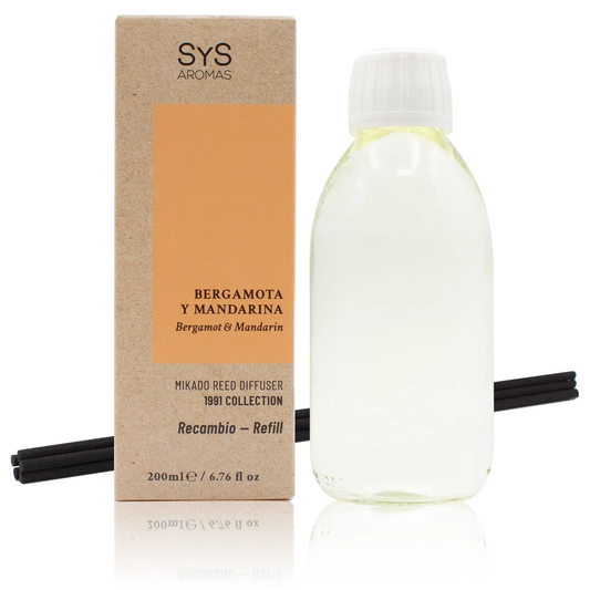 Recambio Mikado Bergamota y Mandarina SYS Aromas 200 ml | Con Palos | Colección 1991 | Aroma Cítrico y Herbal_0