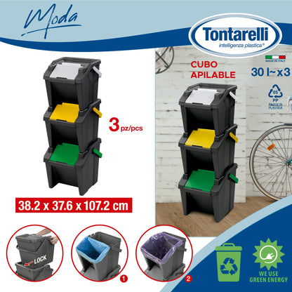 Set De 3 Papeleras Apilables moda 30l Con Asa_1