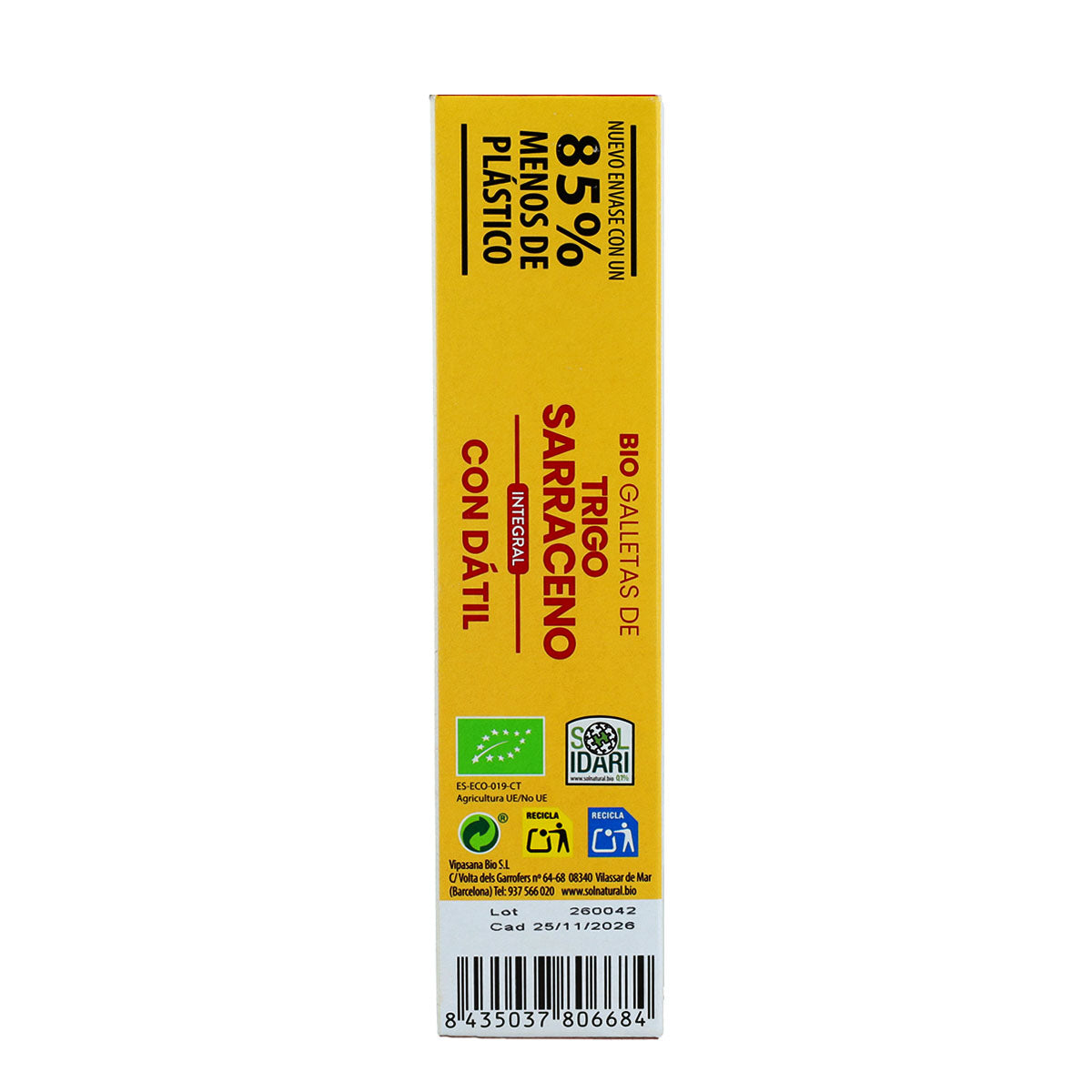 Galletas de trigo sarraceno integral endulzadas con dátil bio Sol Natural 170 g