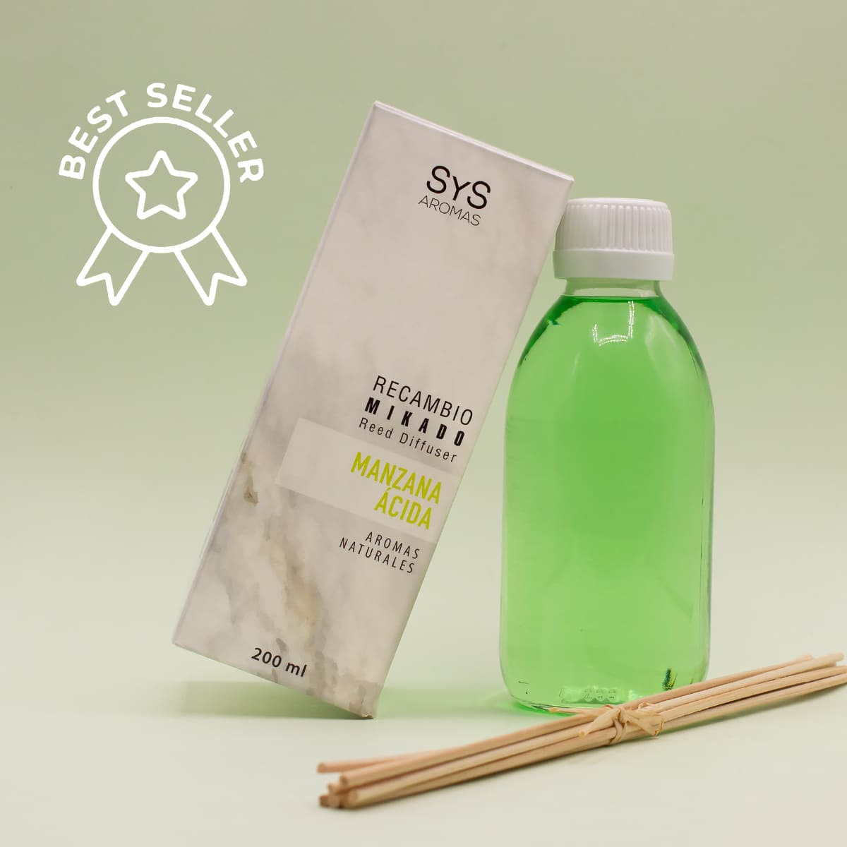 Recambio Mikado Manzana Ácida Mármol SYS Aromas 200 ml | Con Palos | Aroma Afrutado y Ácido | Refrescante_1