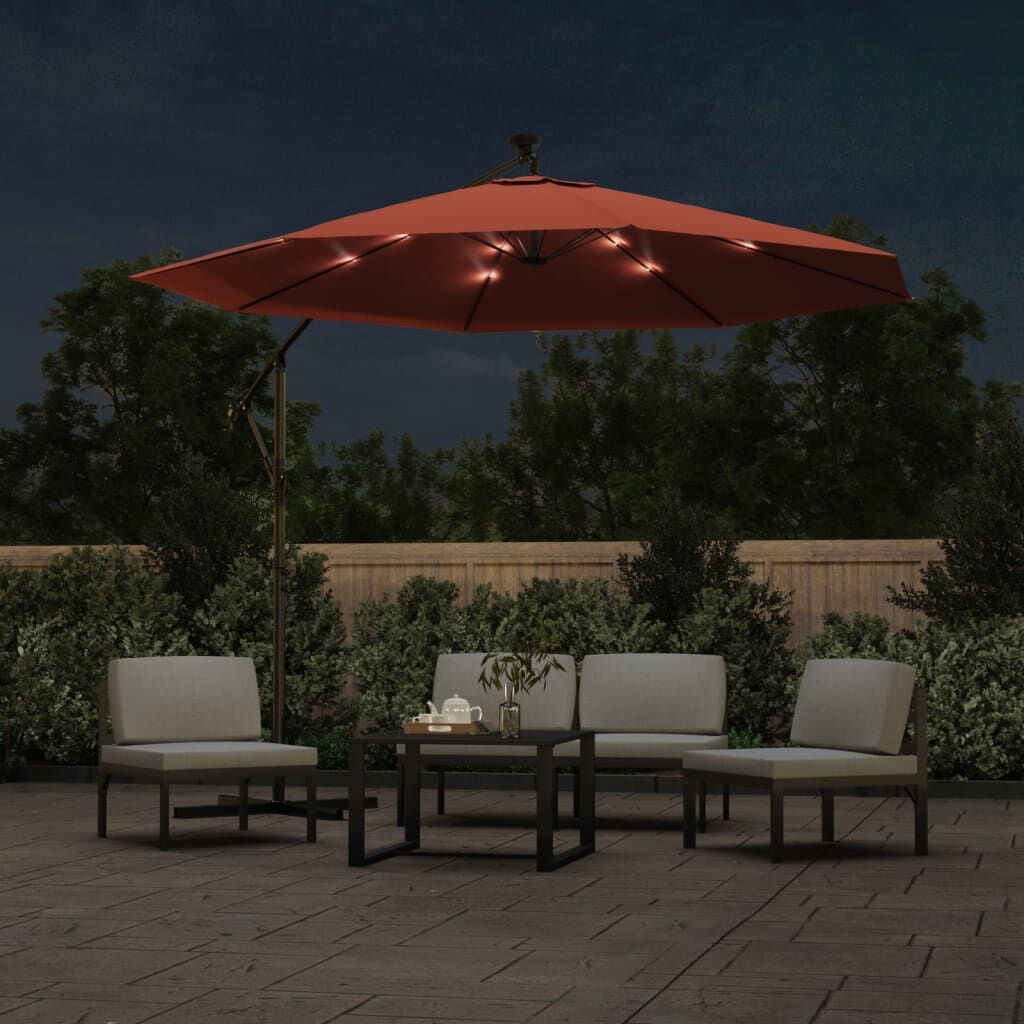 Vidaxl Sombrilla Jardín Voladiza Con Luces Led Palo De Acero Terracota_1