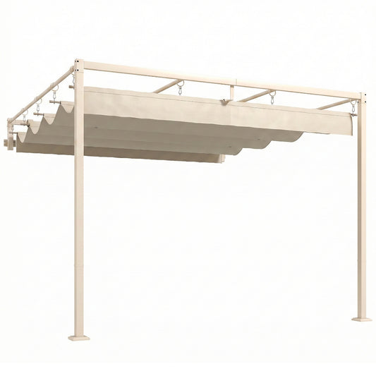 Outsunny Pérgola De Pared 3x3 M Con Techo Retráctil Upf30+ Beige_0