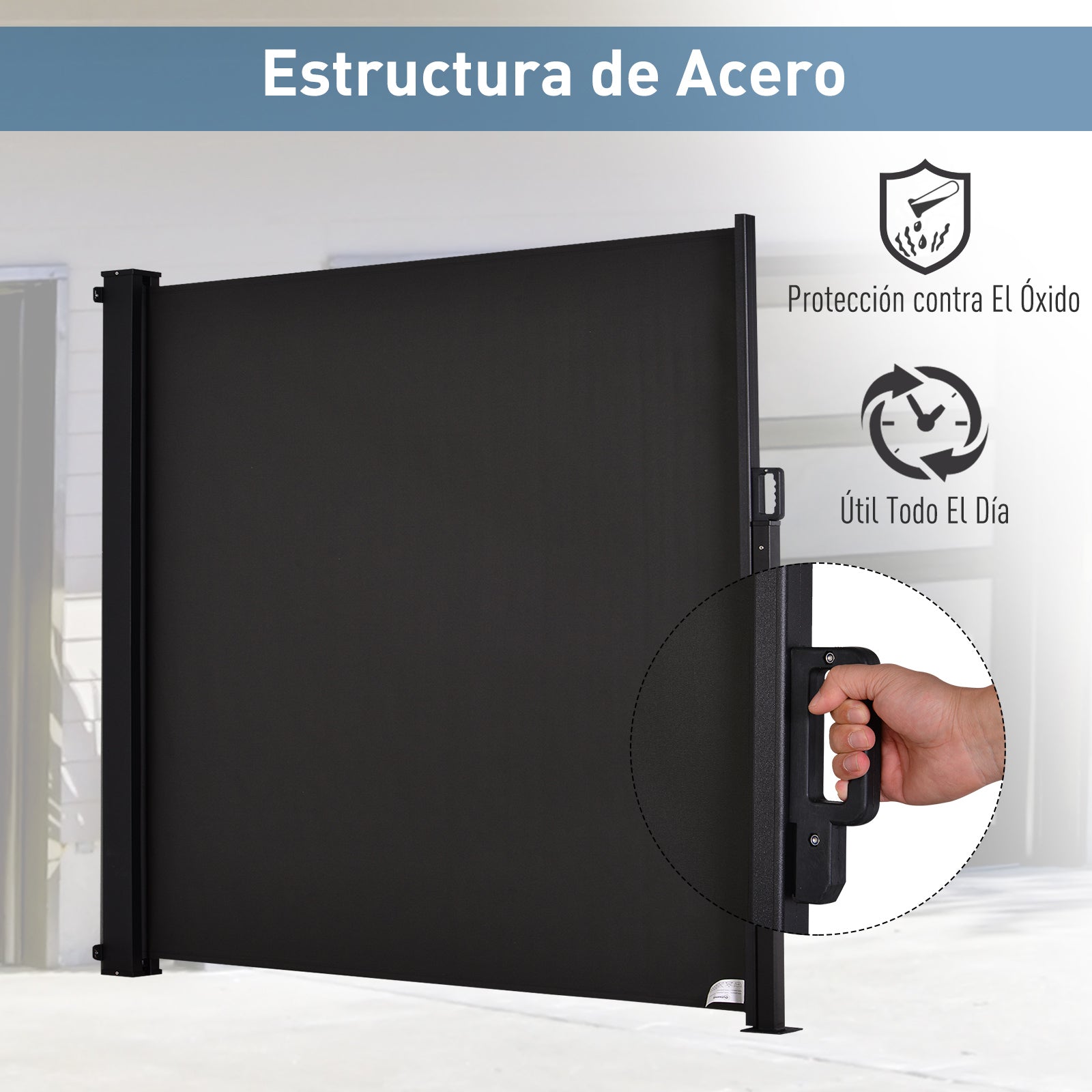 Outsunny Toldo Lateral Retráctil Para Jardín Patio Montar Fácil 350x180cm Gris_5